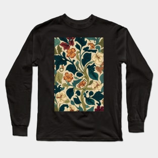 Floral Garden Botanical Print with Fall Flowers and Leaves Long Sleeve T-Shirt